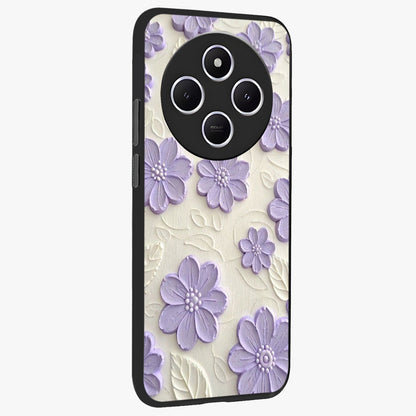 Floral Wall Art With Purple Flowers Glass Case upright view showcasing elegant purple flower artwork with decorative floral theme.