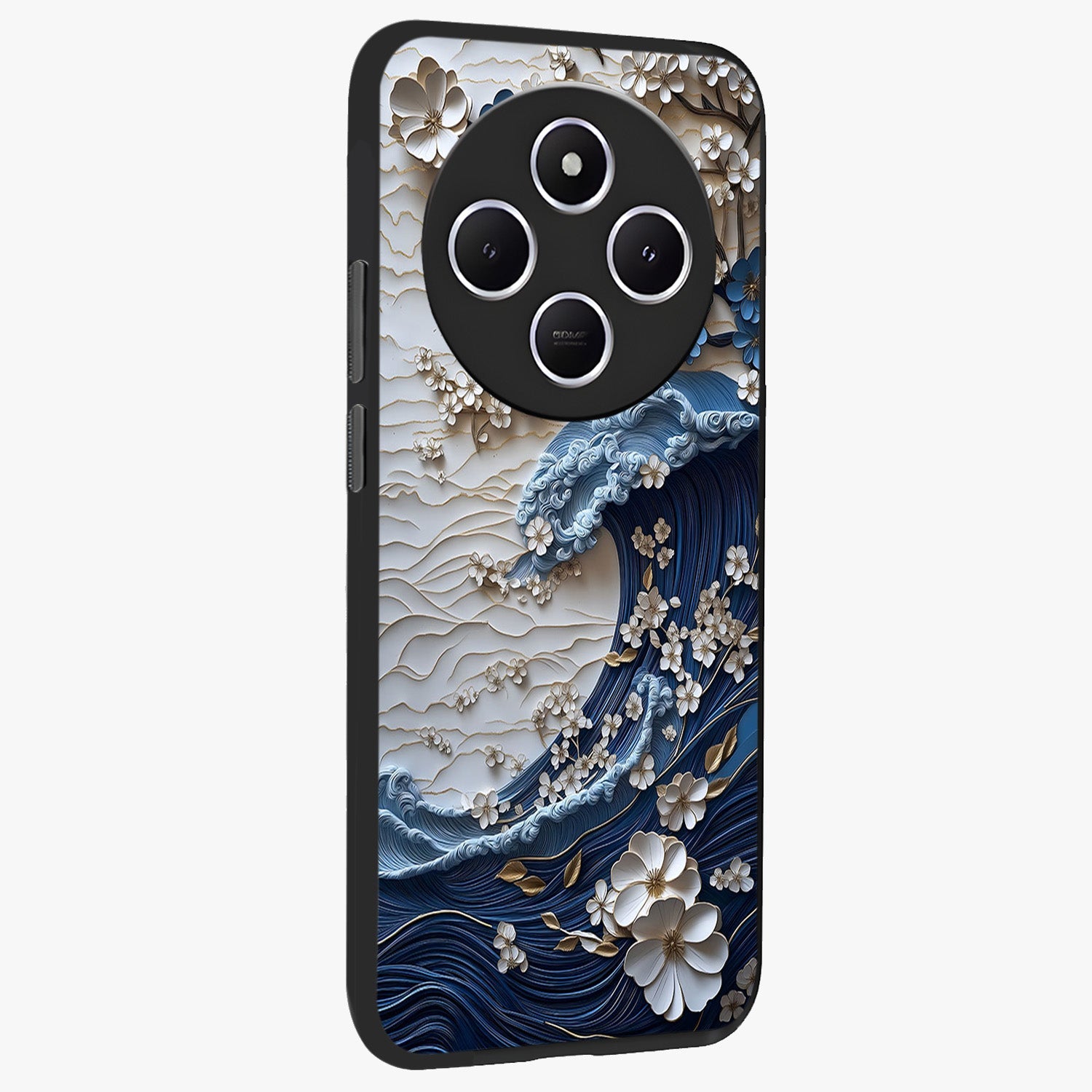 Floral Wave Origami Glass Case upright view showcasing creative floral origami artwork with artistic decorative theme.