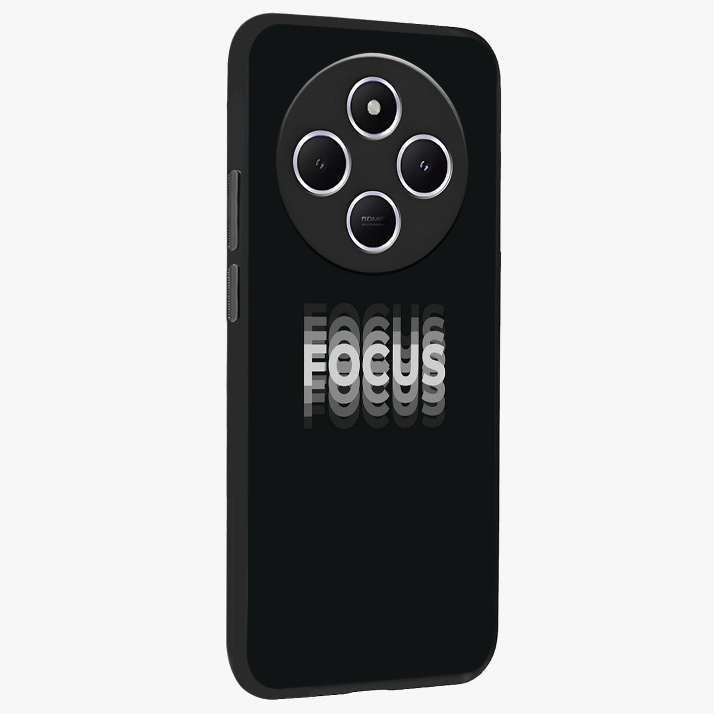 Focus Mode On Glass Case upright view showcasing strong typography statement with sleek motivational theme.