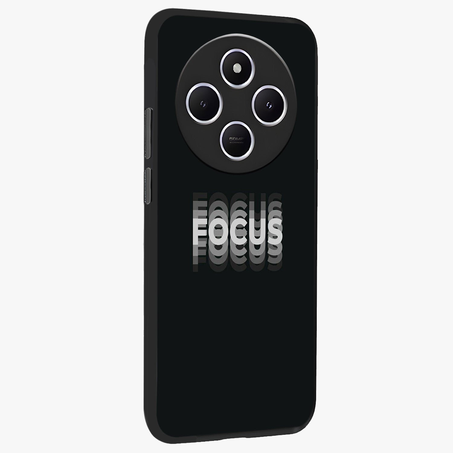 Focus Mode On Glass Case upright view showcasing strong typography statement with sleek motivational theme.