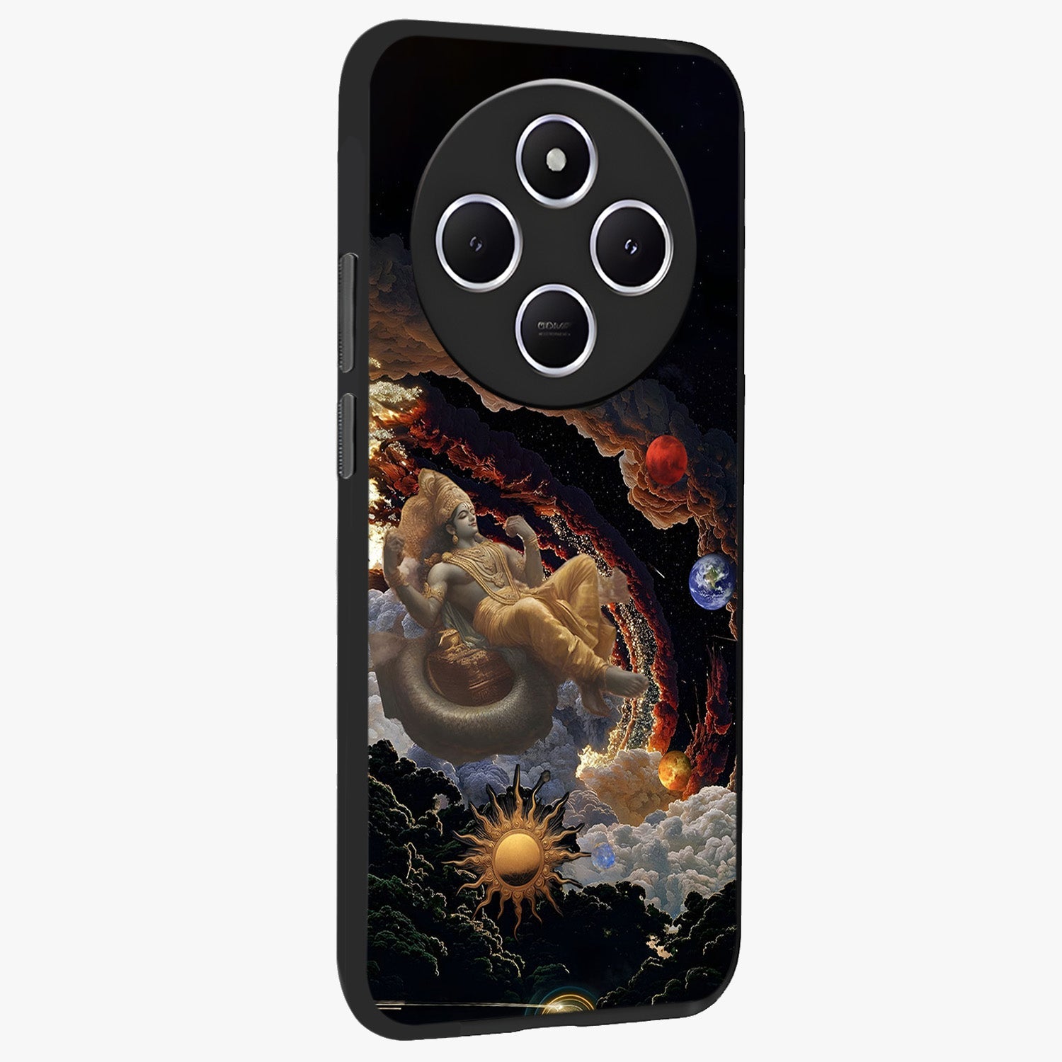 Galactic Divine God Glass Case upright view showcasing mystical divine artwork with dramatic cosmic theme.