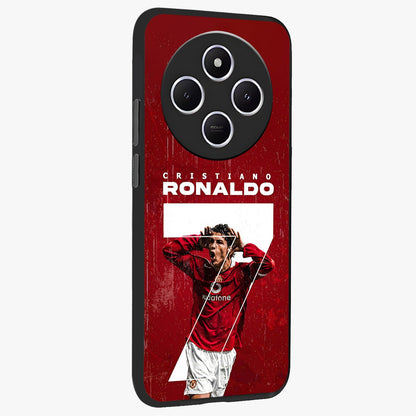 Goal Celebration Legacy Glass Case upright view showcasing dynamic football inspired artwork with victory celebration aesthetic.