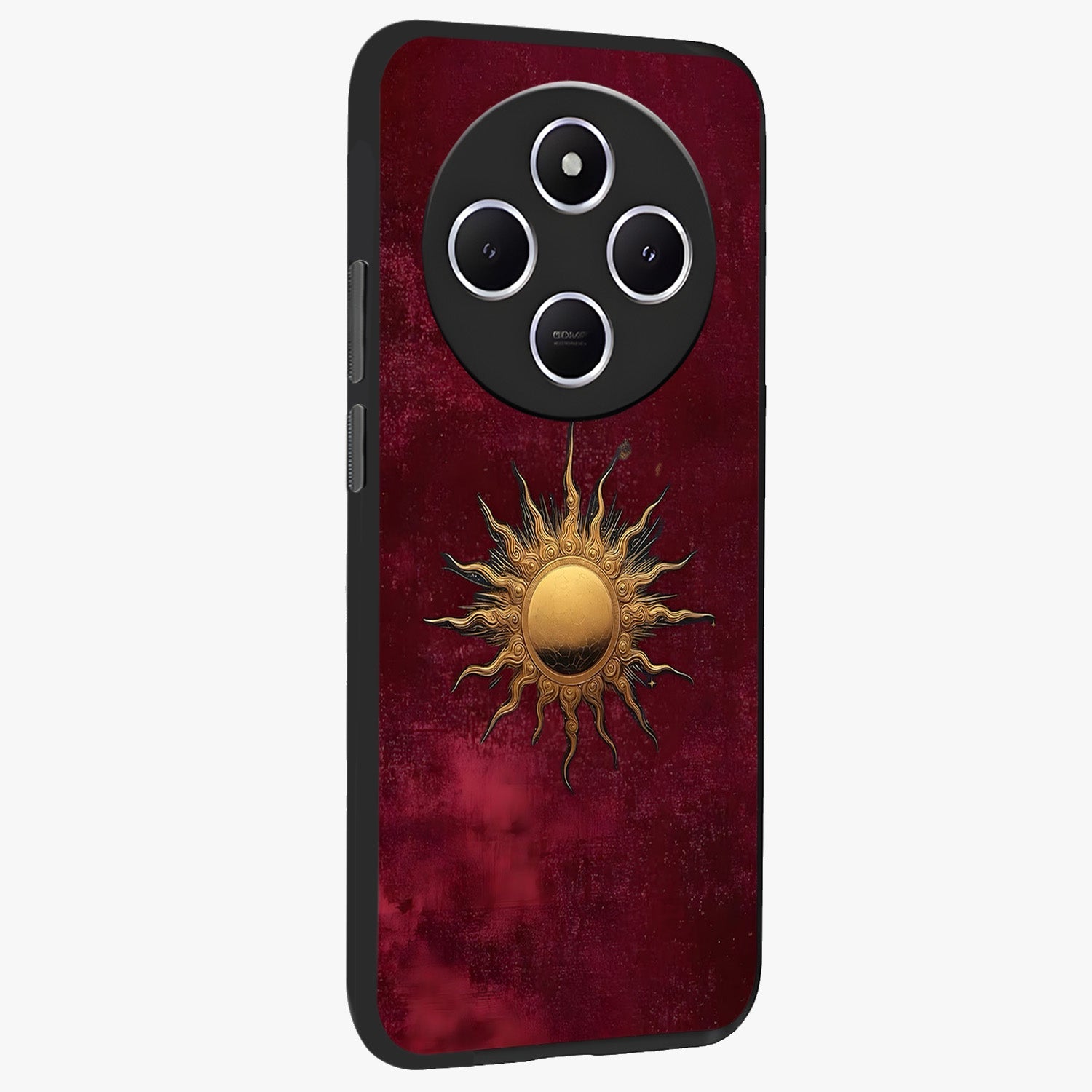 Golden Sun Minimalism Glass Case upright view showcasing simple golden sun artwork with elegant minimalist style.