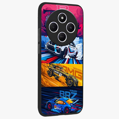 JDM Sports Car Glass Case upright view showcasing dynamic sports car artwork with bold racing theme.