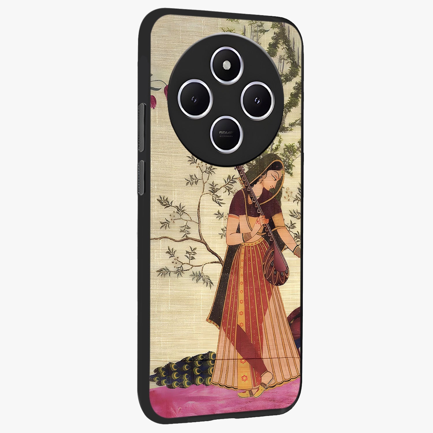 Lady With Veena Art Glass Case upright view showcasing classical veena artwork with traditional artistic theme.
