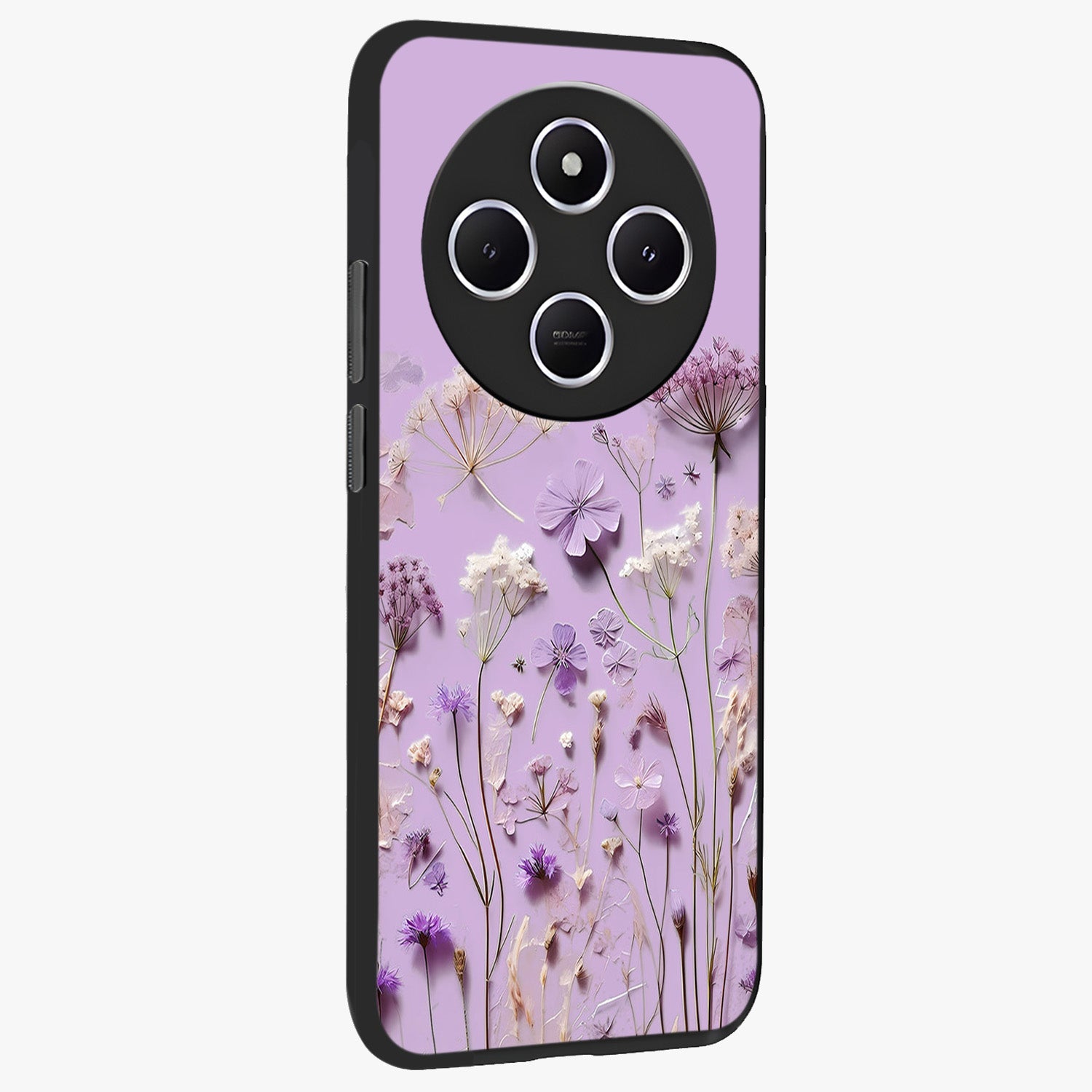 Lavender Blossom Dream Glass Case upright view showcasing delicate lavender blossom artwork with peaceful floral theme.