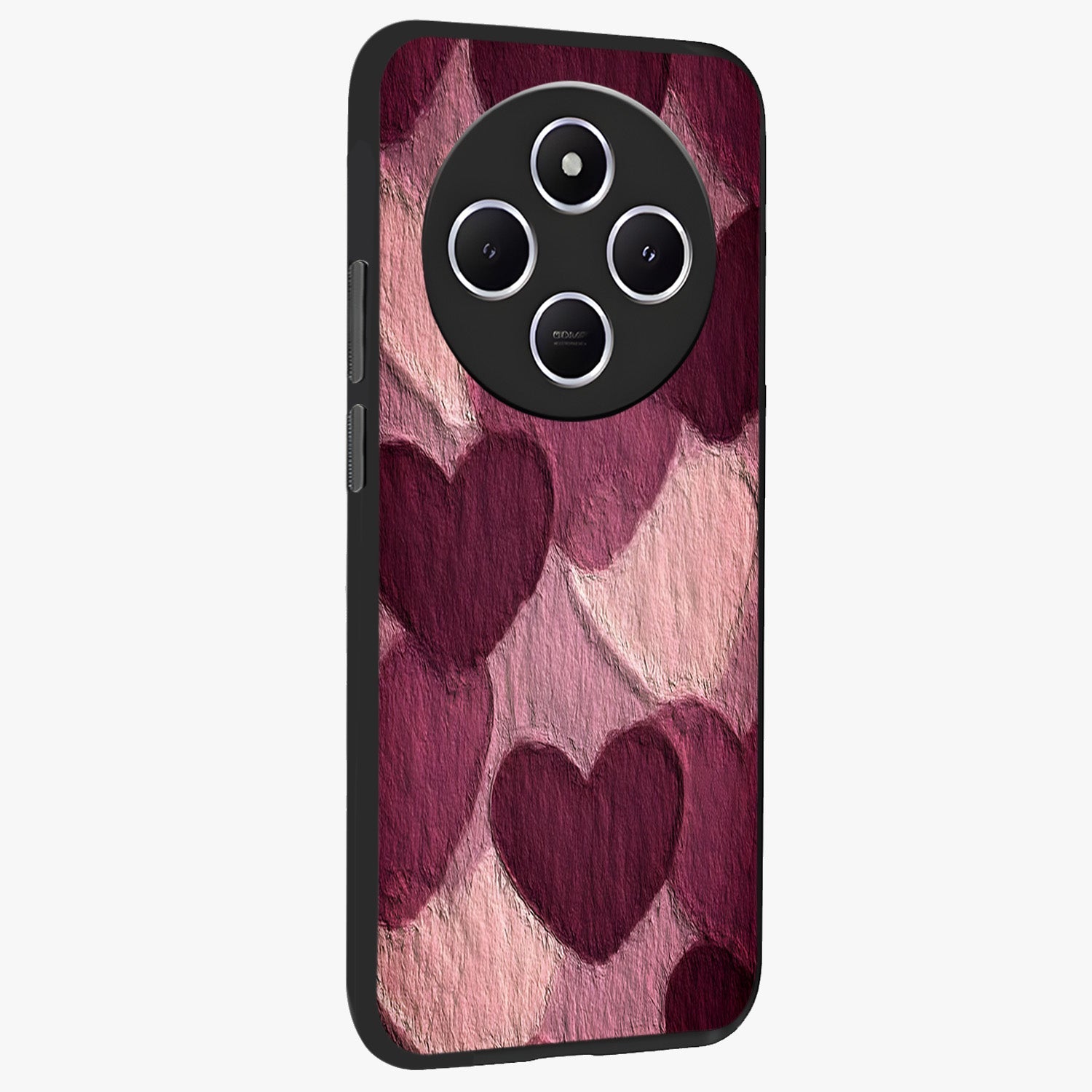Layered Paper Hearts Glass Case upright view showcasing decorative layered heart artwork with sweet love theme.