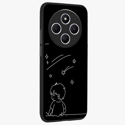 Line Art Boy With Shooting Stars Glass Case upright view showcasing artistic shooting star illustration with minimal style.