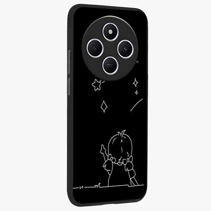 Line Art Girl With Shooting Stars Glass Case upright view showcasing delicate shooting stars artwork with minimal artistic theme.