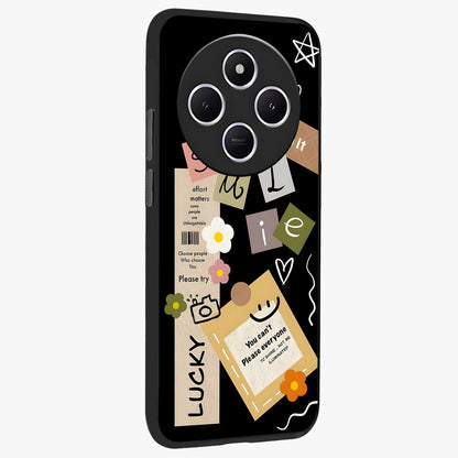 Lucky Aesthetic Collage Glass Case upright view showcasing vibrant collage artwork with youthful aesthetic theme.