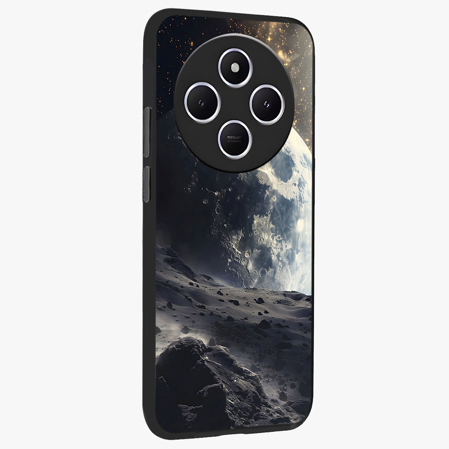 Lunar Horizon Glow Glass Case upright view showcasing radiant lunar artwork with calm cosmic theme.
