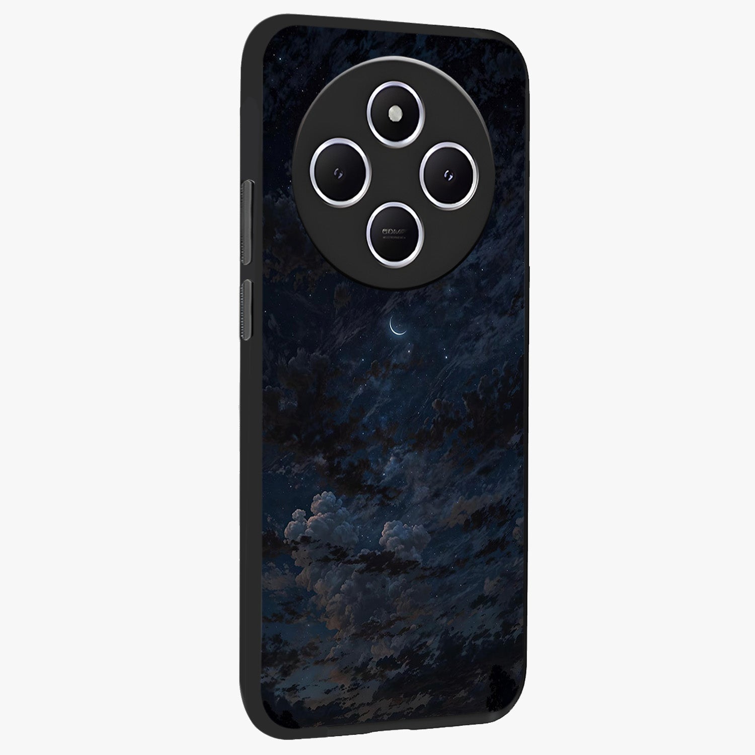 Lunar Veil Silence Glass Case upright view showcasing calm moon themed artwork with serene night atmosphere.