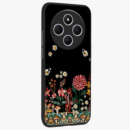 Midnight Bloom Pattern Glass Case upright view showcasing decorative floral artwork with deep night themed palette.