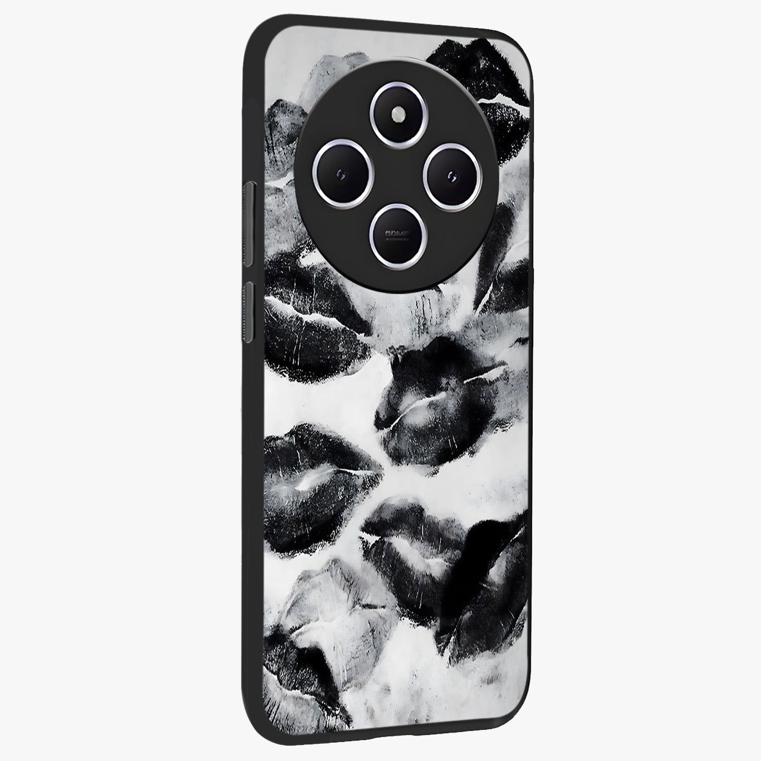 Midnight Kiss Marks Glass Case upright view showcasing stylish kiss mark artwork with trendy romantic theme.