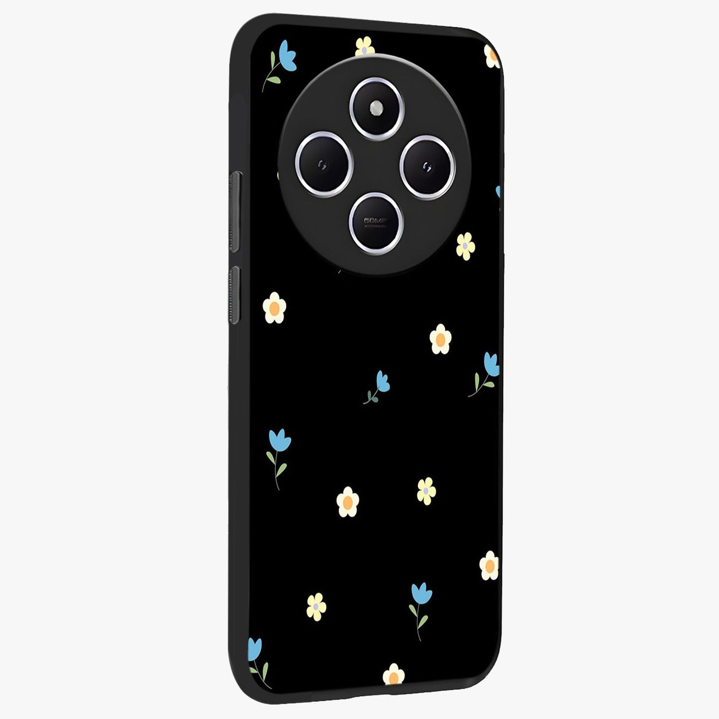 Minimal Petal Whispers Glass Case upright view showcasing elegant floral artwork with modern minimalist style.