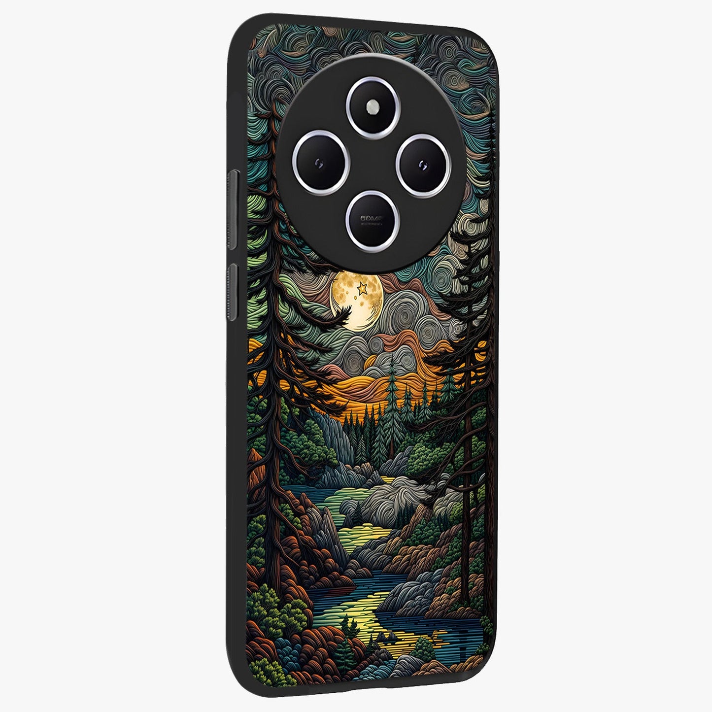 Moonlight Forest Dream Glass Case upright view showcasing magical forest artwork with calm night theme.