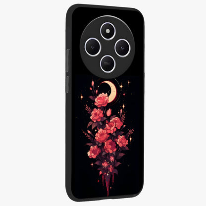 Moonlit Floral Elegance Glass Case upright view showcasing delicate floral artwork with refined night inspired theme.
