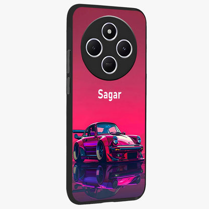 Neon Pink Porsche Glass Case upright view showcasing vibrant sports car artwork with bold automotive theme.