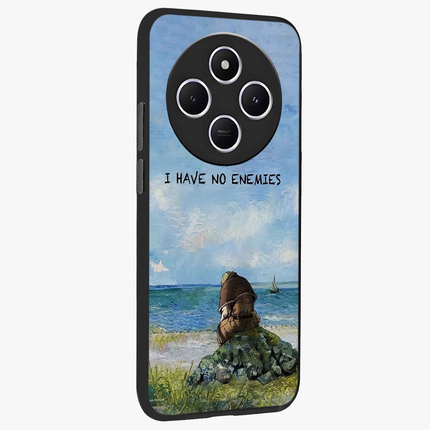 Peace Beyond War Glass Case upright view showcasing powerful peace symbol artwork with inspirational theme.