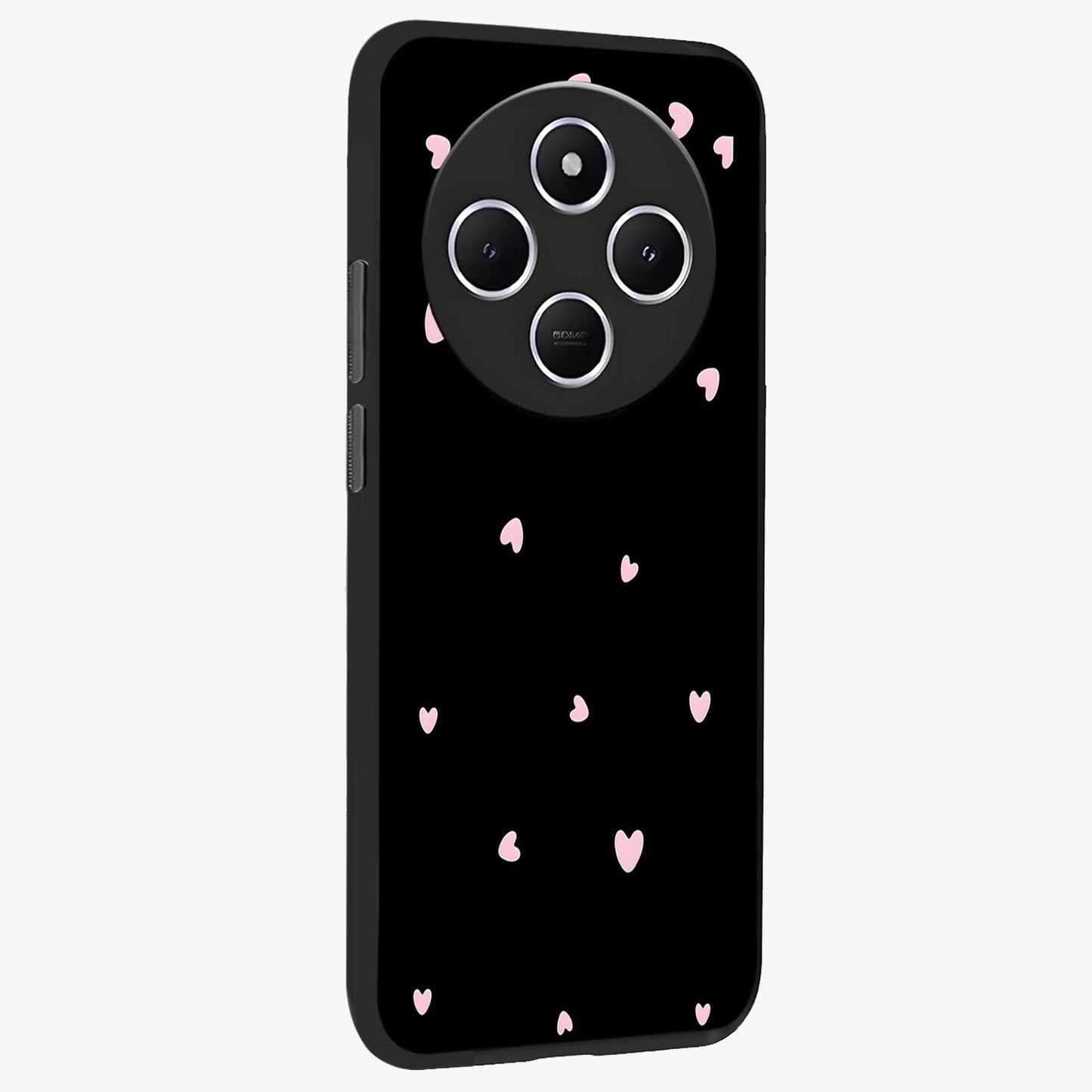 Pink Love Drops Glass Case upright view showcasing charming heart drop artwork with romantic playful theme.