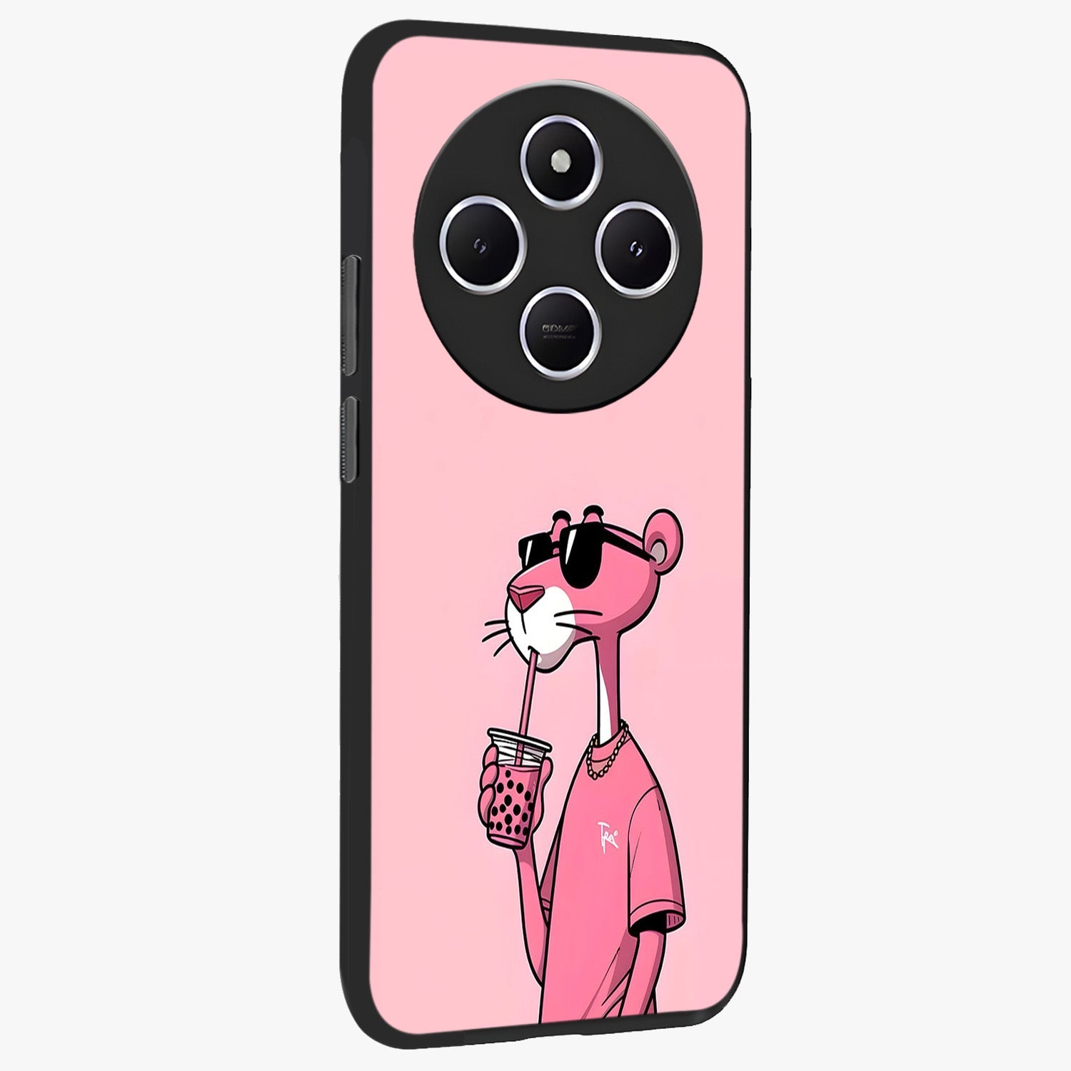 Pink Panther Glass Case upright view showcasing fun animated artwork with stylish retro cartoon theme.