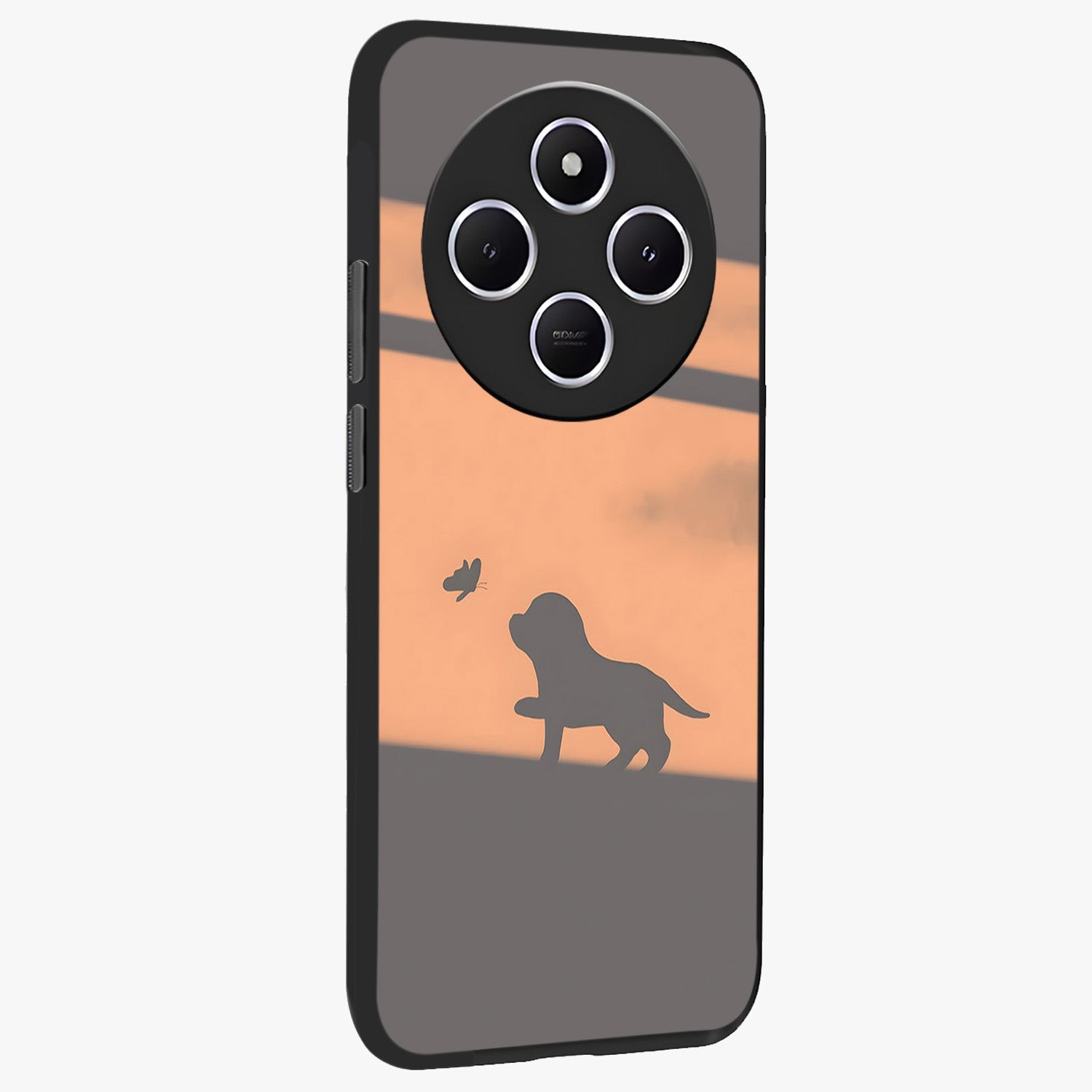 Puppy Shadow Art Glass Case upright view showcasing charming puppy artwork with creative silhouette theme.