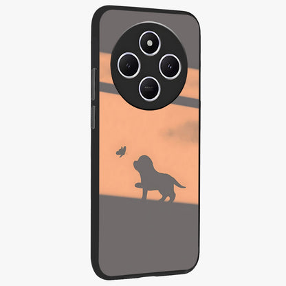 Puppy Shadow Art Glass Case upright view showcasing charming puppy artwork with creative silhouette theme.