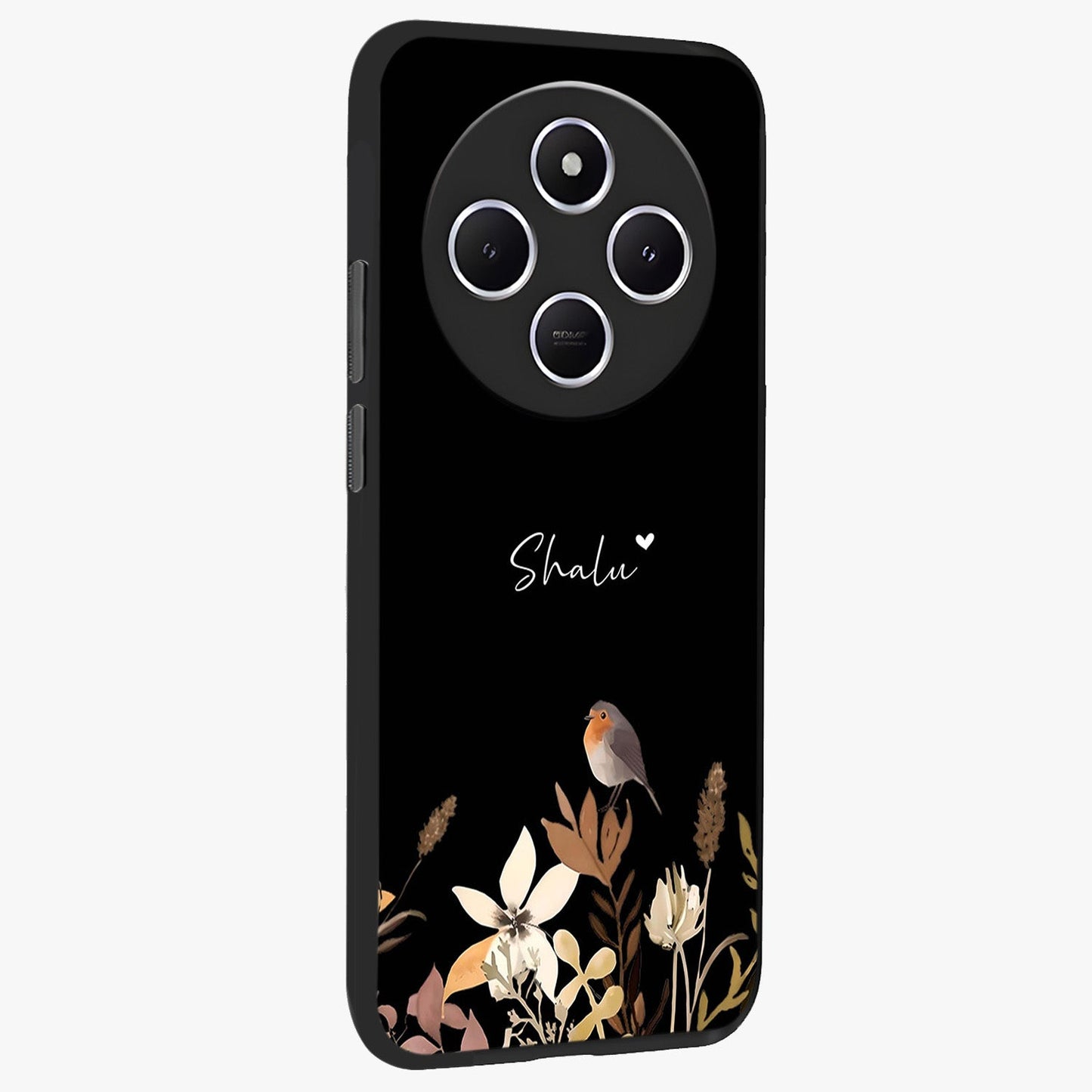 Quiet Garden Tune Custom Name Glass Case upright view showcasing serene botanical artwork with personalized aesthetic.