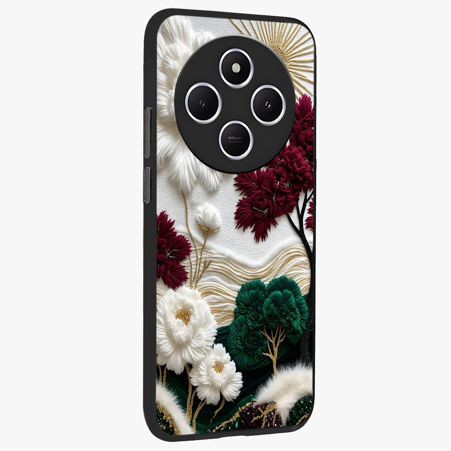 Radiant Bloom Elegance Glass Case upright view showcasing decorative flower artwork with refined botanical theme.