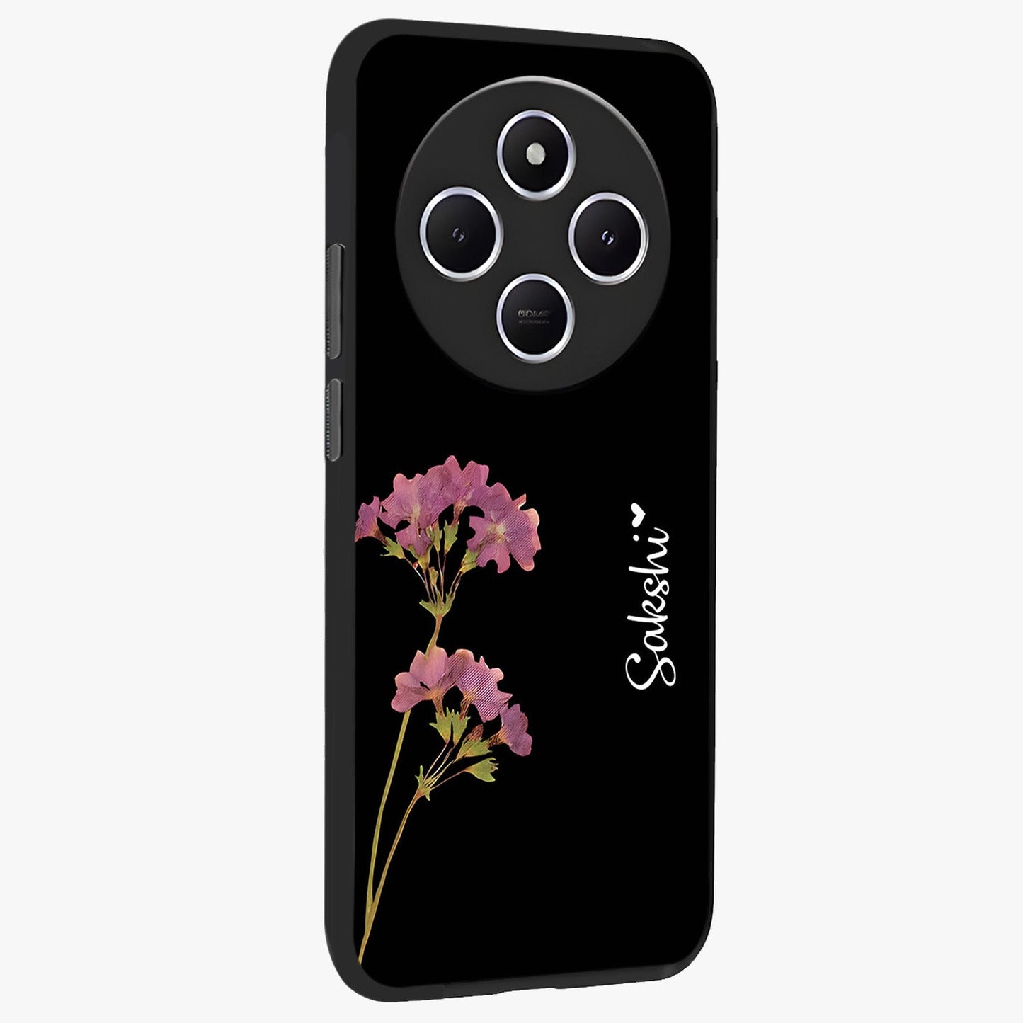 Riching Lavender Flower Custom Name Glass Case upright view showcasing elegant lavender floral artwork with personalized aesthetic.