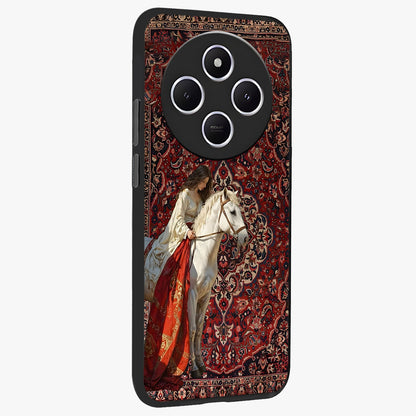 Royal Rider Tapestry Glass Case upright view showcasing detailed rider artwork with classic tapestry theme.