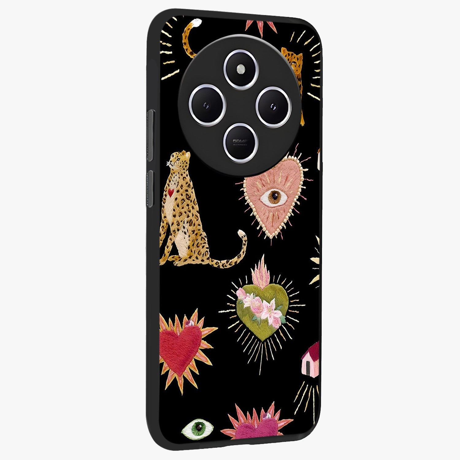 Sacred Jungle Heart Glass Case upright view showcasing vibrant jungle artwork with symbolic heart theme.