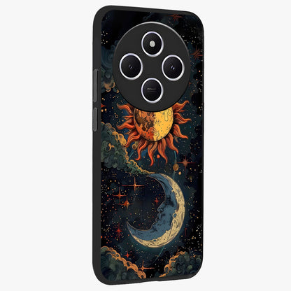 Sun And Moon Magic Design Glass Case upright view showcasing decorative sun and moon artwork with spiritual celestial theme.