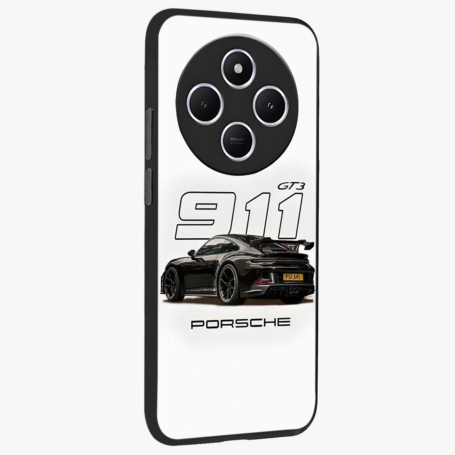 Turbo Legacy Icon Glass Case upright view showcasing bold racing inspired artwork with classic car theme.