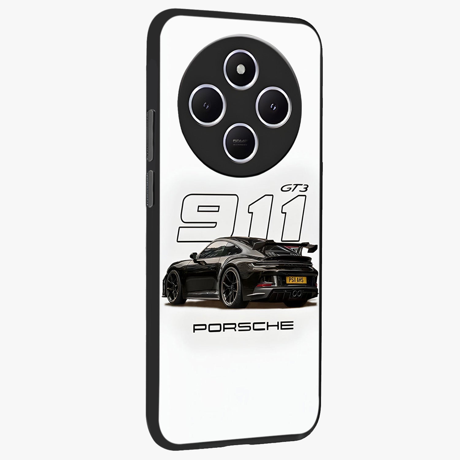 Turbo Legacy Icon Glass Case upright view showcasing bold racing inspired artwork with classic car theme.