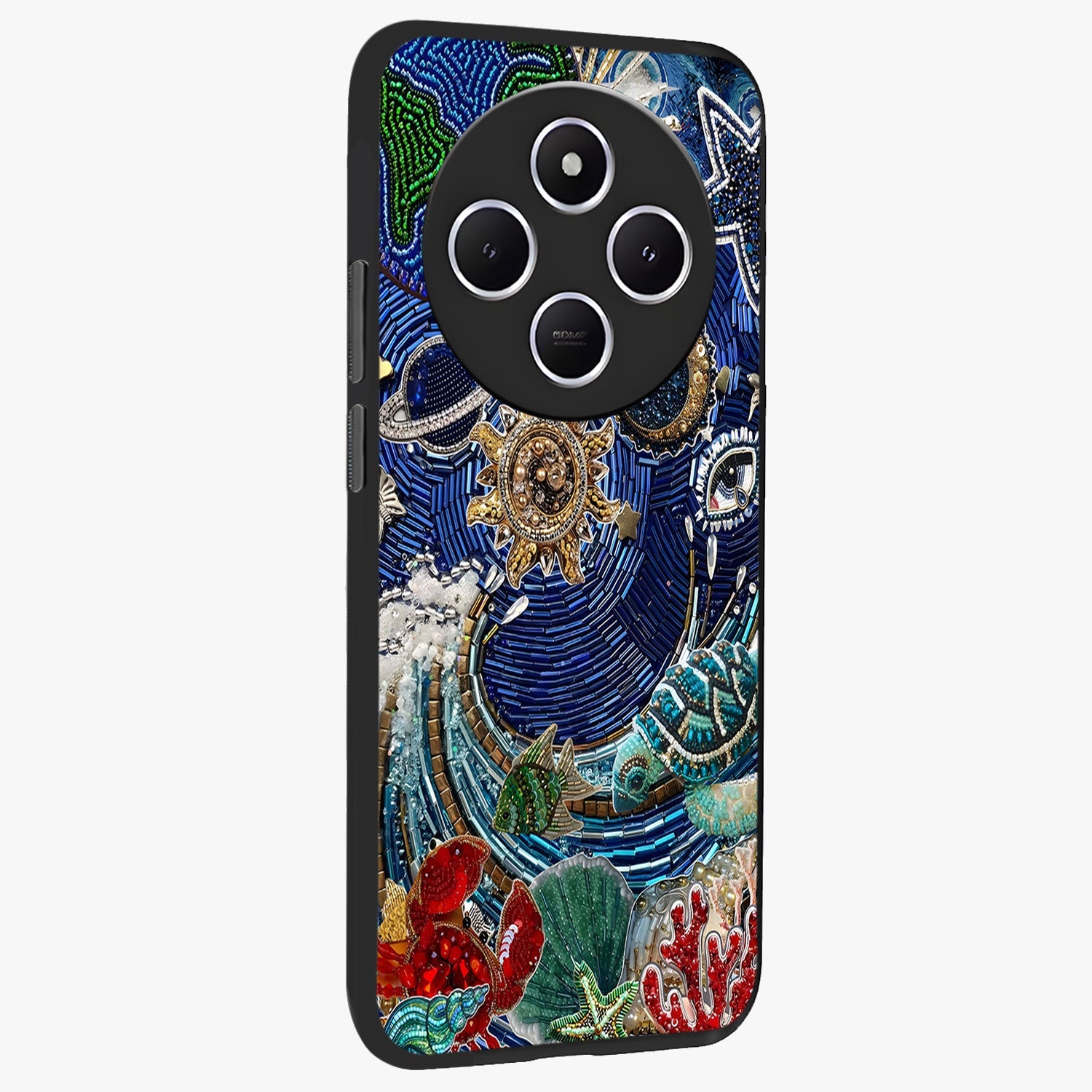 Universe Underwater Spark Glass Case upright view showcasing magical underwater galaxy artwork with vibrant cosmic theme.