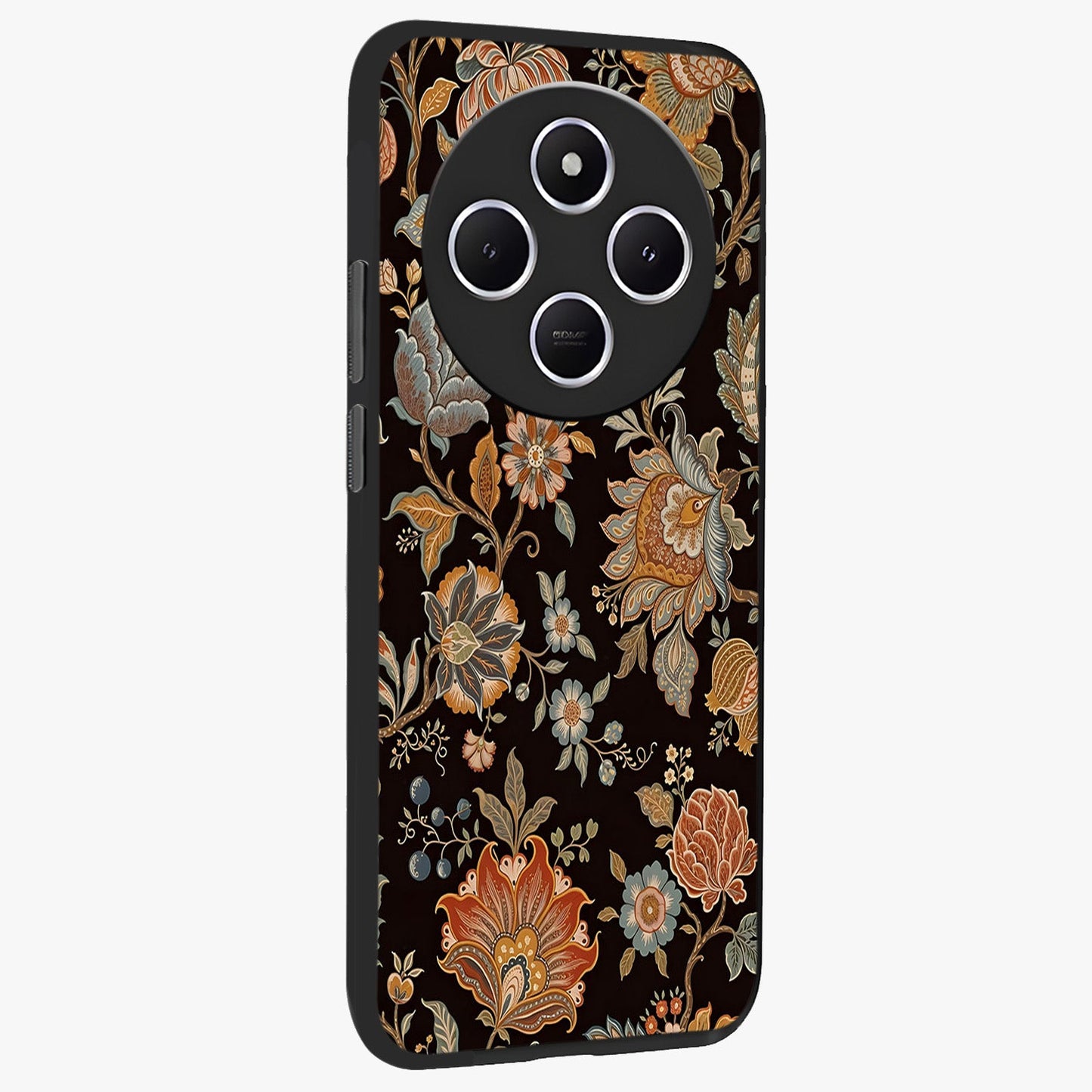 Vintage Floral Dream Glass Case upright view showcasing delicate floral artwork with timeless vintage theme.