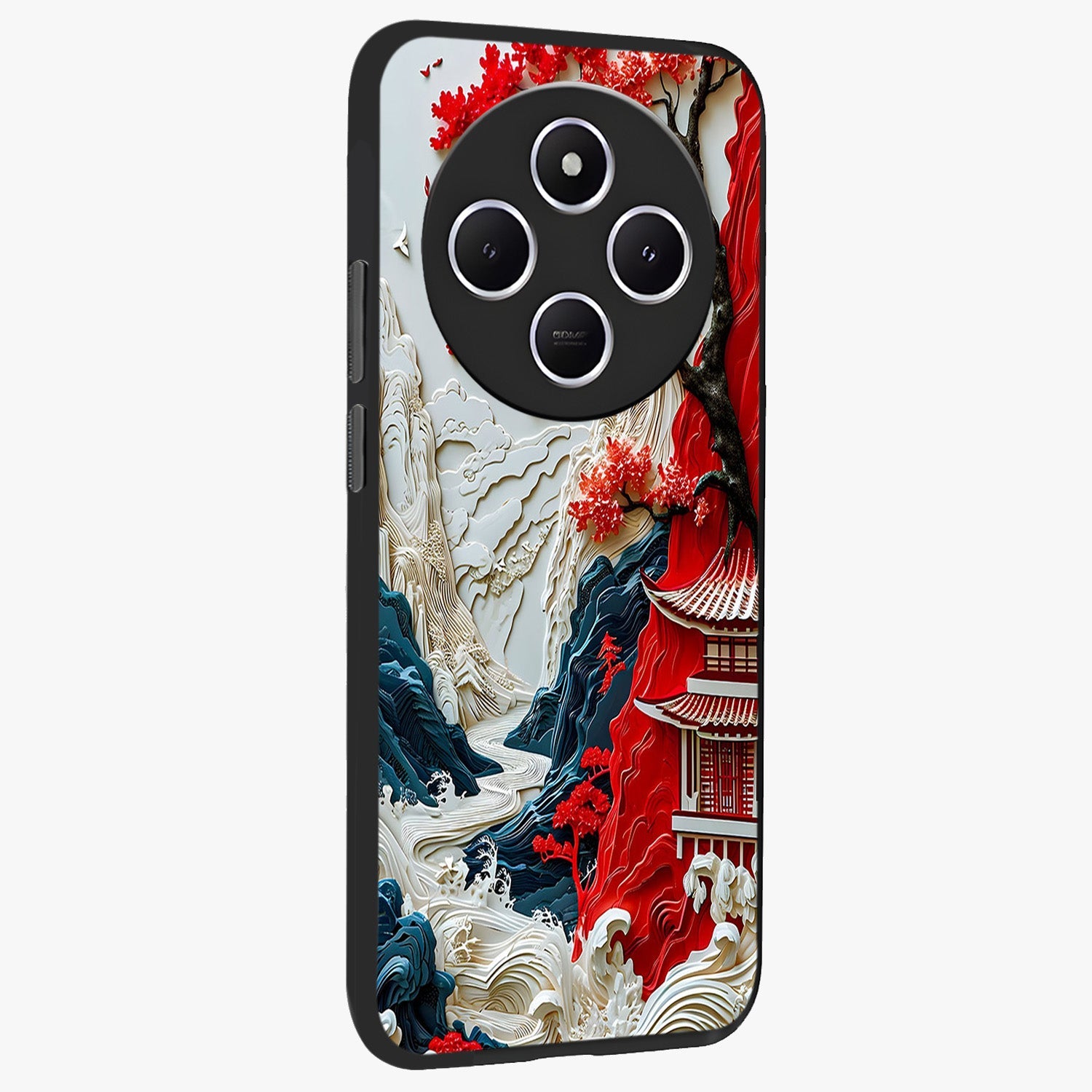 Whispers Of Sakura Waves Glass Case upright view showcasing delicate cherry blossom artwork with elegant nature theme.