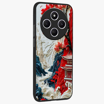 Whispers Of Sakura Waves Glass Case upright view showcasing delicate cherry blossom artwork with elegant nature theme.