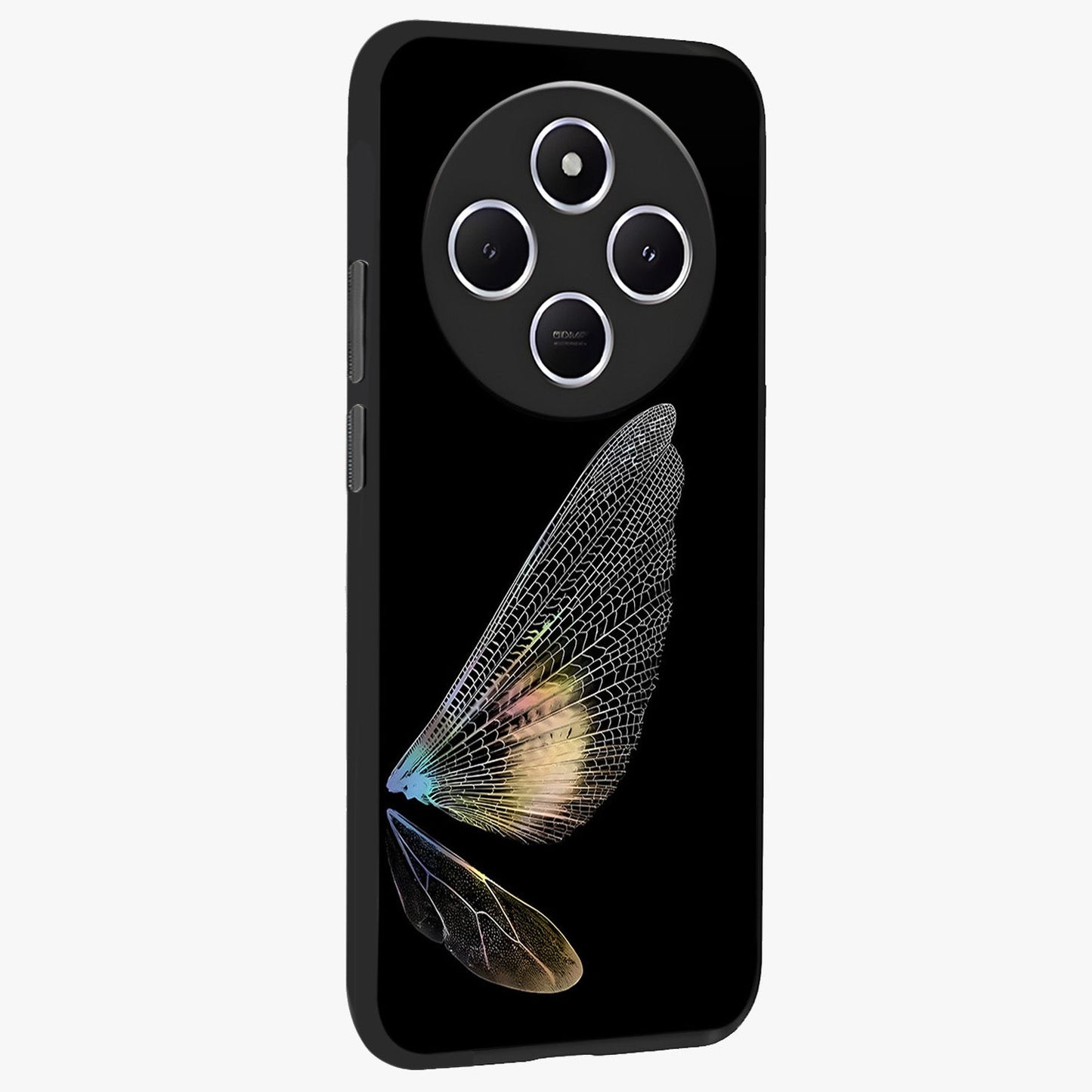 Whispers Of Wings Glass Case upright view showcasing elegant wing artwork with light airy theme.