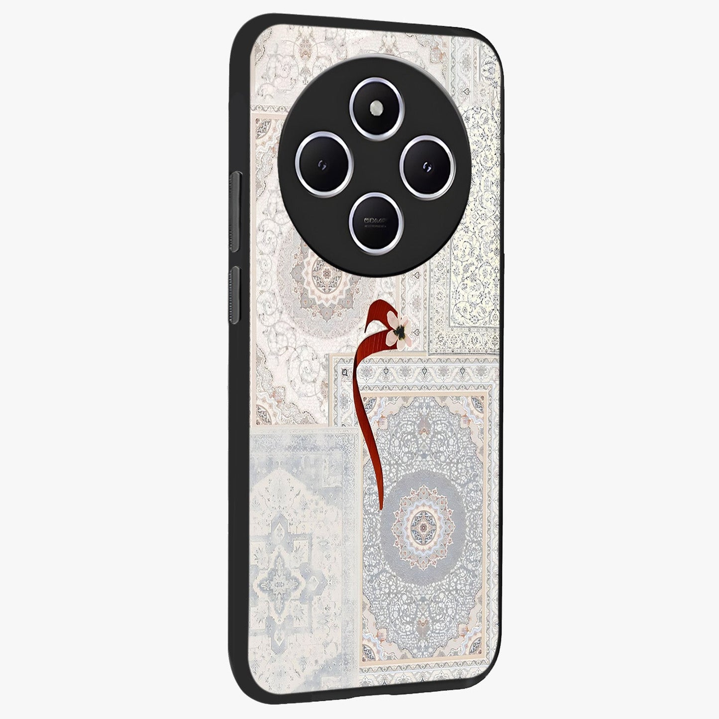 White Aesthetic Bow Glass Case upright view showcasing delicate ribbon bow artwork with cute minimalist theme.