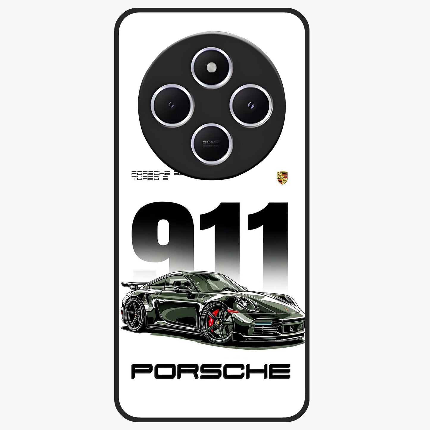 911 Turbo Dominance Glass Case showing clean flat back view with bold 911 sports car artwork and glossy glass finish.