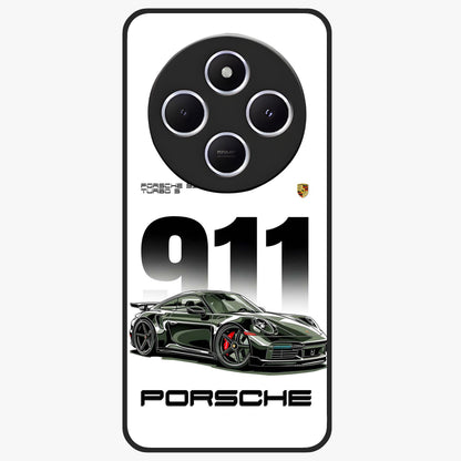 911 Turbo Dominance Glass Case showing clean flat back view with bold 911 sports car artwork and glossy glass finish.