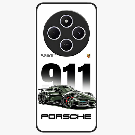 911 Turbo Dominance Glass Case showing clean flat back view with bold 911 sports car artwork and glossy glass finish.