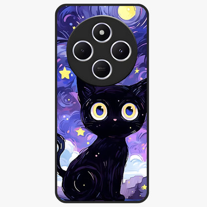 Abstract Cat Art Glass Case showing flat back view with artistic cat illustration and glossy glass finish.