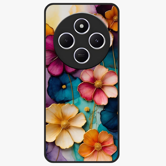 Artlyn Grace Flower Pattern Glass Case showing flat back view with elegant floral pattern artwork and glossy glass finish.