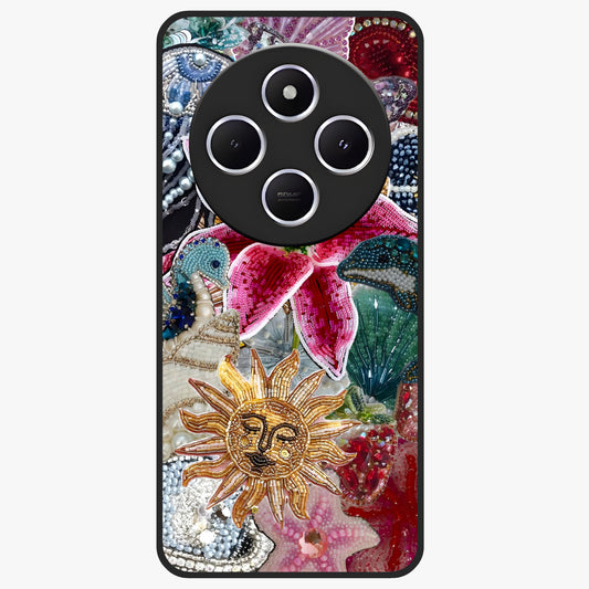 Beaded Garden Fantasy Glass Case showing flat back view with dreamy garden bead artwork and glossy glass finish.