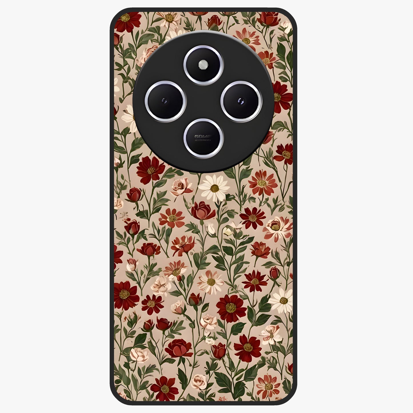 Biege Flower With Leaf Glass Case showing flat back view with soft beige floral artwork and glossy glass finish.
