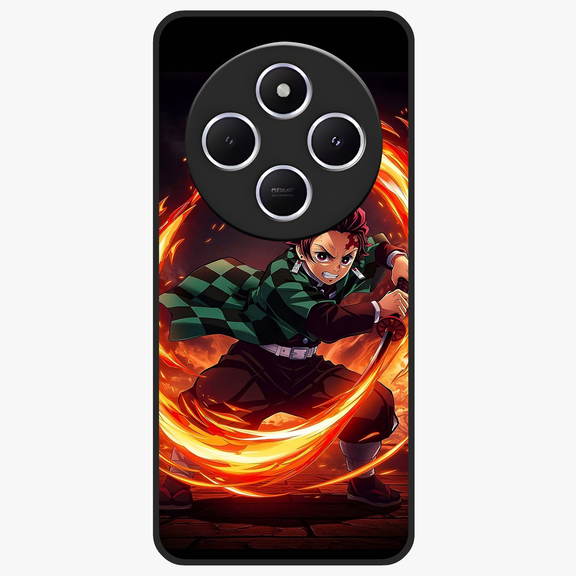 Blazing Sword Resolve Glass Case showing flat back view with fiery sword artwork and glossy glass finish.