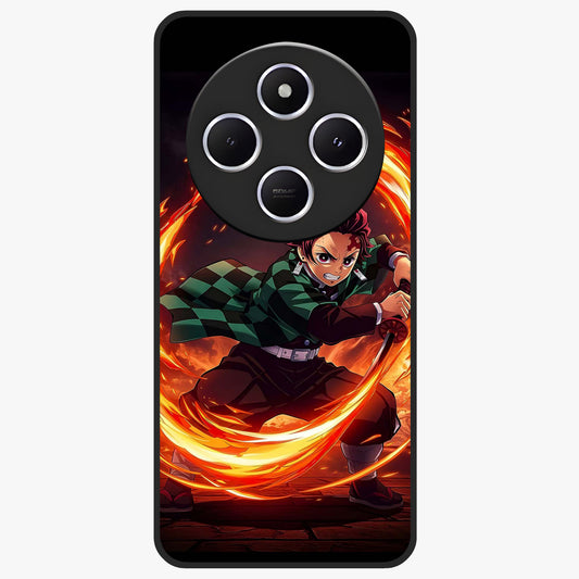 Blazing Sword Resolve Glass Case showing flat back view with fiery sword artwork and glossy glass finish.